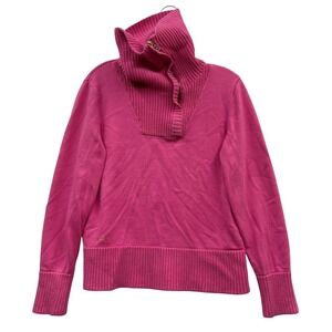 Y2K Lauren Ralph‎ Lauren Womens Pink Half Zip Mock Neck Pullover Sweater Size MD